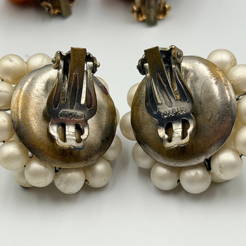 Vtg Japan Hong Kong Beaded Cluster Earrings‎ Lot 10 pairs Costume Jewelry Clip - Picture 13 of 16
